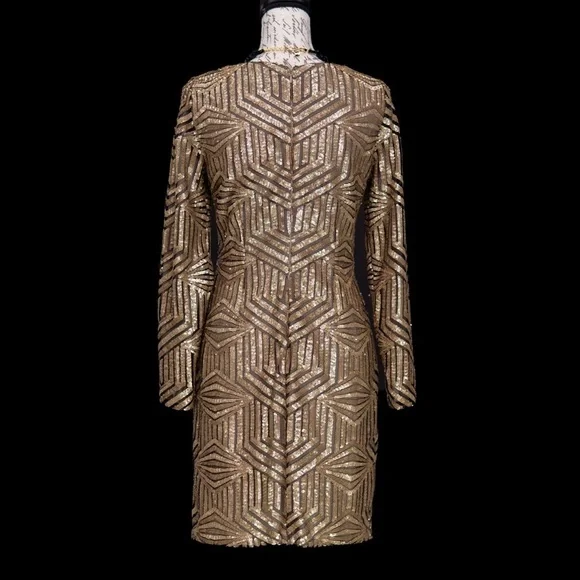 AQUA BRAND GOLD SEQUIN GATSBY LONG SLEEVE MINI DRESS 8/10 - Picture 2 of 8